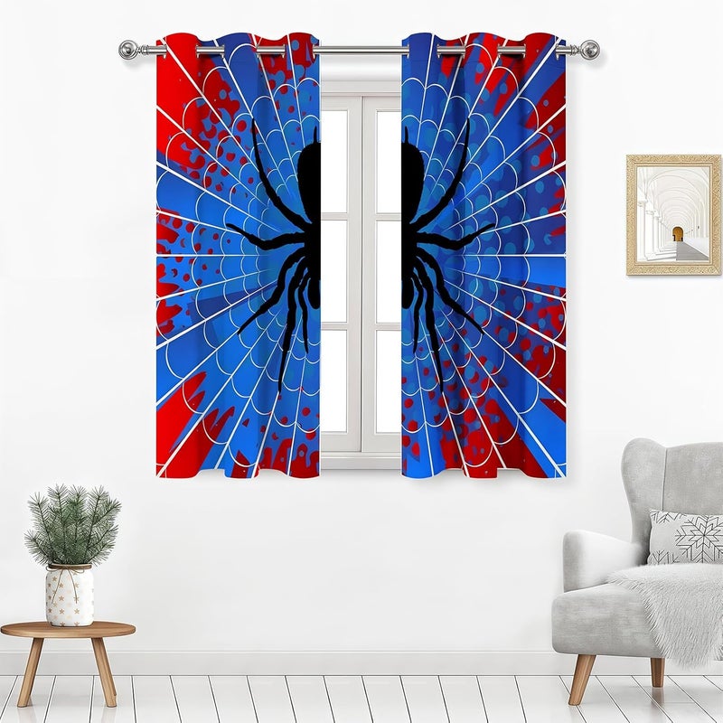 OSUNBD Spider Web Curtains - Superhero Theme - Blackout Thermal Insulated Drapes for Kids Room, Bedroom, Living Room - Blue & Red Design - 38 x 54 Inches, 2 Panels - Image 1